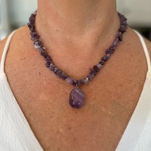 Purple Stone with Pendant Statement Necklace